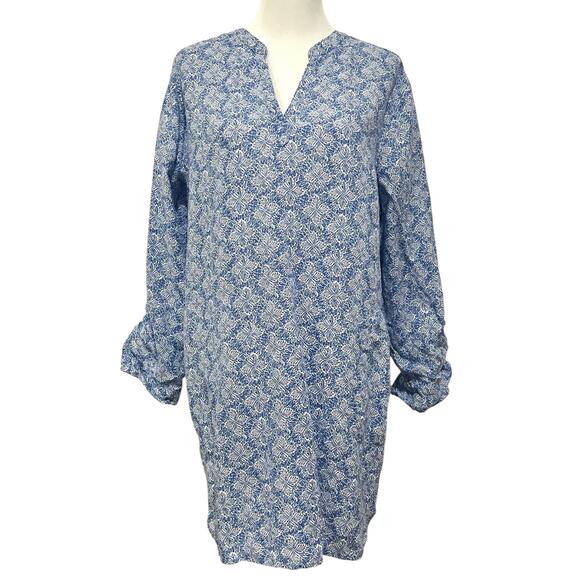 Sigrid Olsen 100% Linen Tunic Dress Coverup Top Blouse Blue Roll Tab Sleeve XL - Picture 1 of 8
